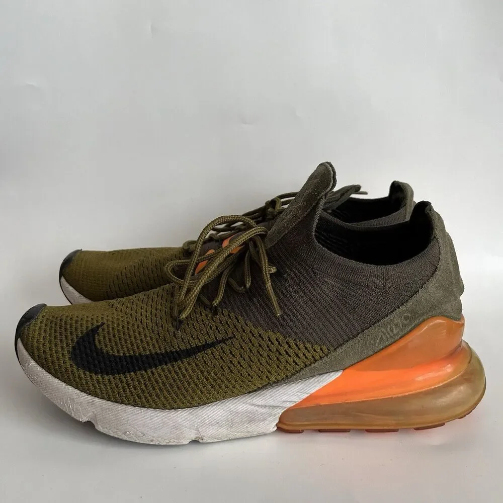 Nike Air Max 270 Flyknit Sneakers Shoes Olive Flak Size 12 Gym Sports‎ Workout